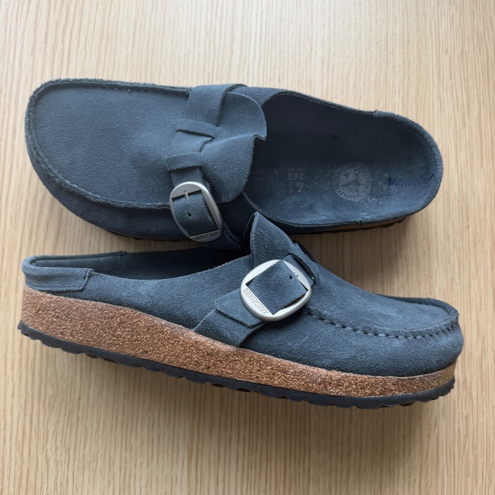 Birkenstock Buckley Big Buckle Navy Suede Moccasin Clogs EU 41 US W10 M8 - Picture 7 of 13